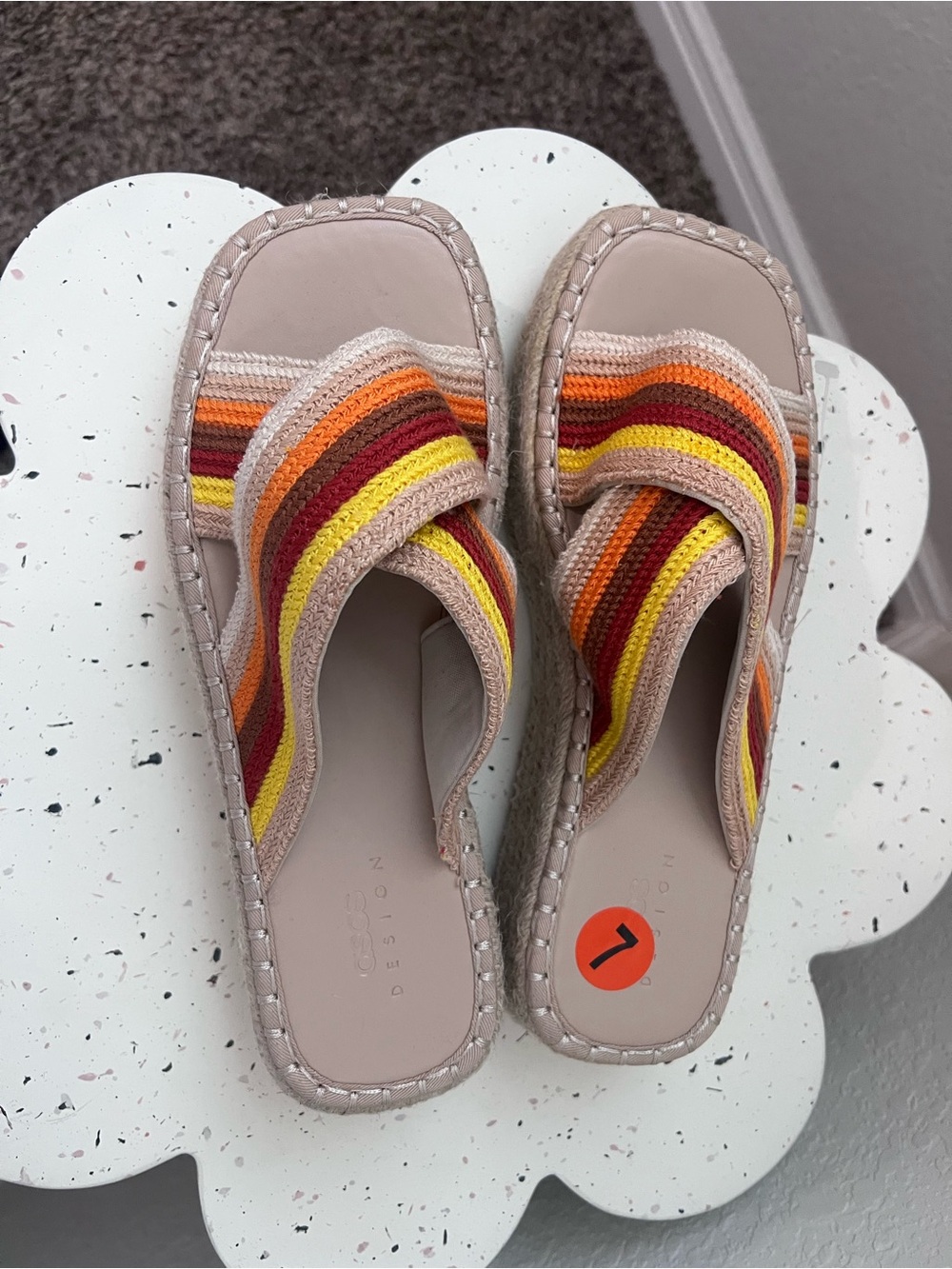 ASOS Beige Multicolor Stripe Knit Slide Sandals
